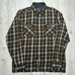 Kuhl Mens XL Brown Plaid Cowboy/Rancher Button Up Long Sleeve Shirt